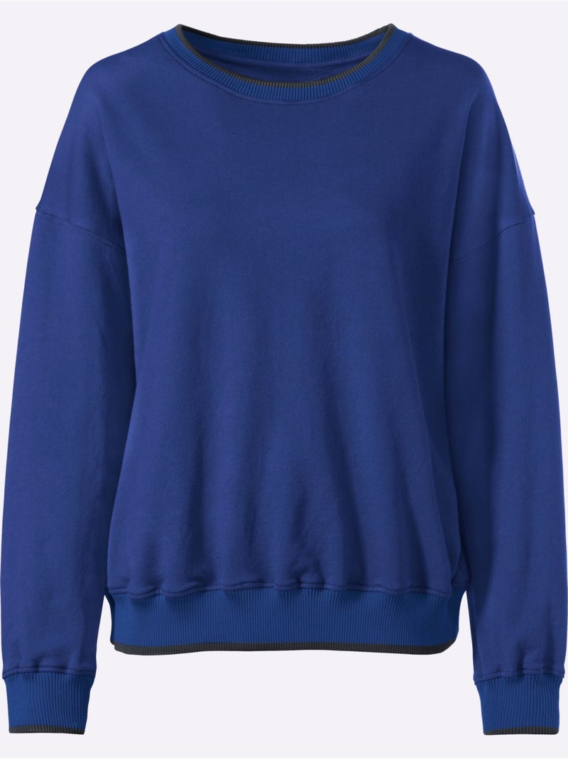 Sweatshirt Passepoils Contrastés Tendance - Taille Standard - helline Bleu roi - Kiabi