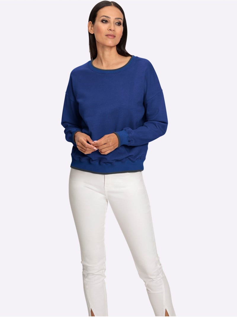 Sweatshirt Passepoils Contrastés Tendance - Taille Standard - helline Bleu roi - Kiabi