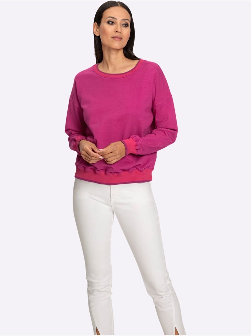 Sweatshirt Passepoils Contrastés Tendance - Taille Standard - helline Rose fushia - Kiabi
