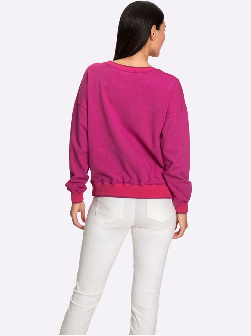 Sweatshirt Passepoils Contrastés Tendance - Taille Standard - helline Rose fushia - Kiabi