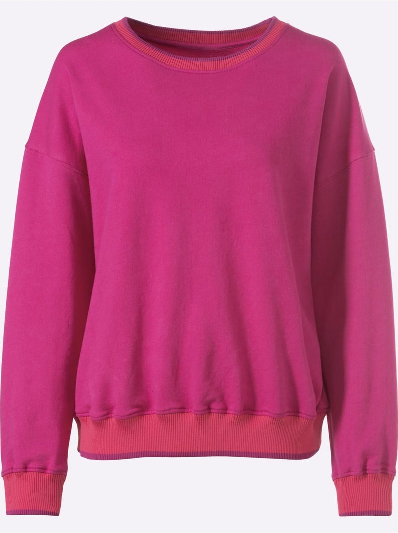 Sweatshirt Passepoils Contrastés Tendance - Taille Standard - helline Rose fushia - Kiabi