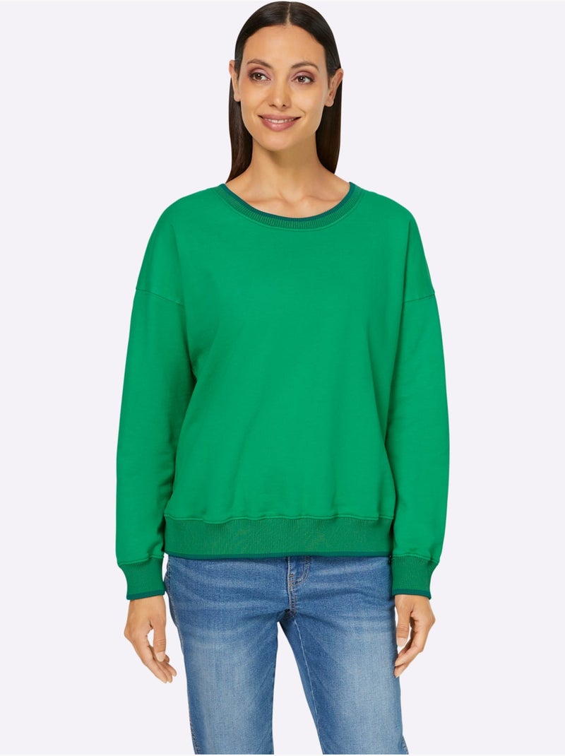 Sweatshirt Passepoils Contrastés Tendance - Taille Standard - helline Vert - Kiabi