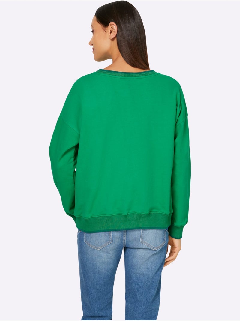 Sweatshirt Passepoils Contrastés Tendance - Taille Standard - helline Vert - Kiabi