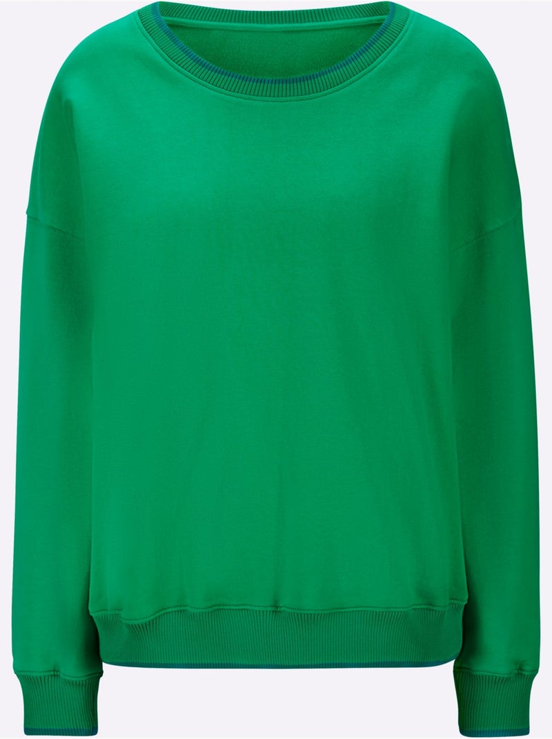 Sweatshirt Passepoils Contrastés Tendance - Taille Standard - helline Vert - Kiabi