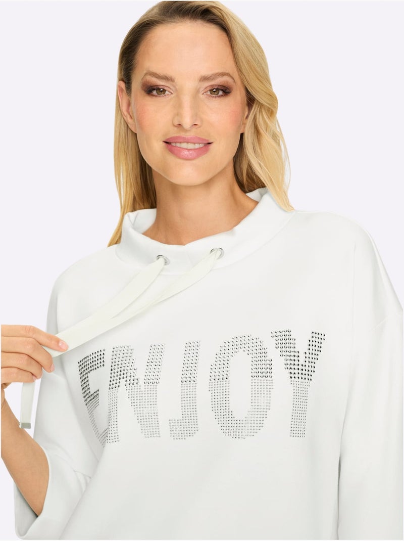 Sweatshirt Petites Pierres Brillantes Fantaisie - Taille Standard - Helline Ecru - Kiabi