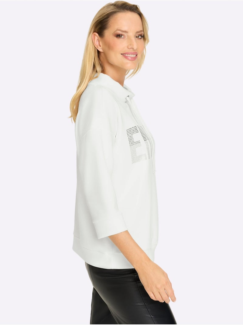 Sweatshirt Petites Pierres Brillantes Fantaisie - Taille Standard - Helline Ecru - Kiabi