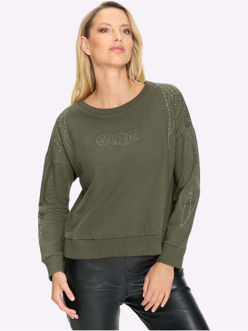 Sweatshirt Petites Pierres Brillantes Fantaisie - Taille Standard - Helline Kaki - Kiabi
