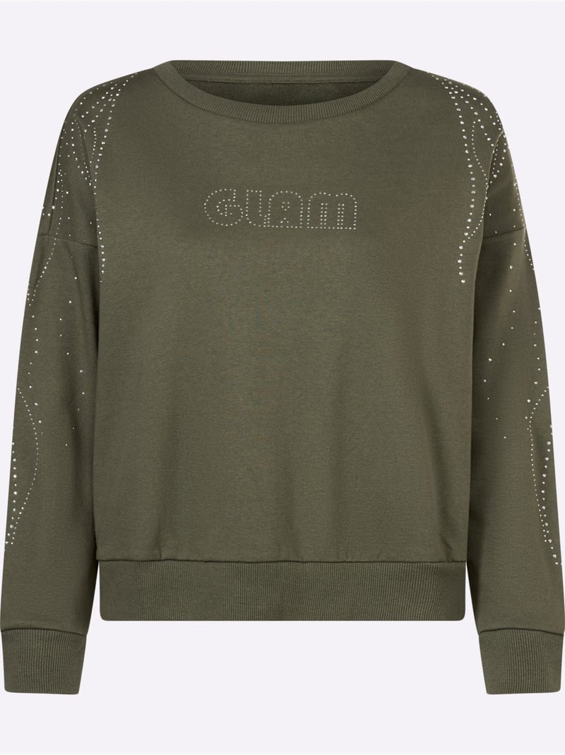 Sweatshirt Petites Pierres Brillantes Fantaisie - Taille Standard - Helline Kaki - Kiabi