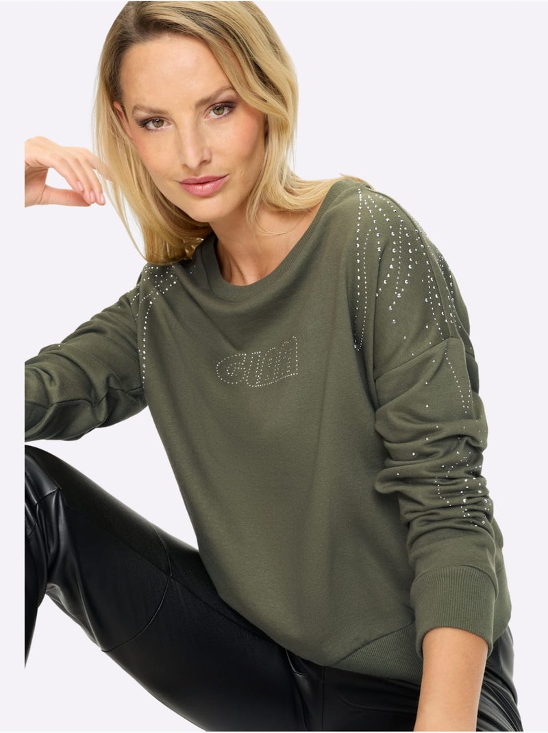 Sweatshirt Petites Pierres Brillantes Fantaisie - Taille Standard - Helline Kaki - Kiabi