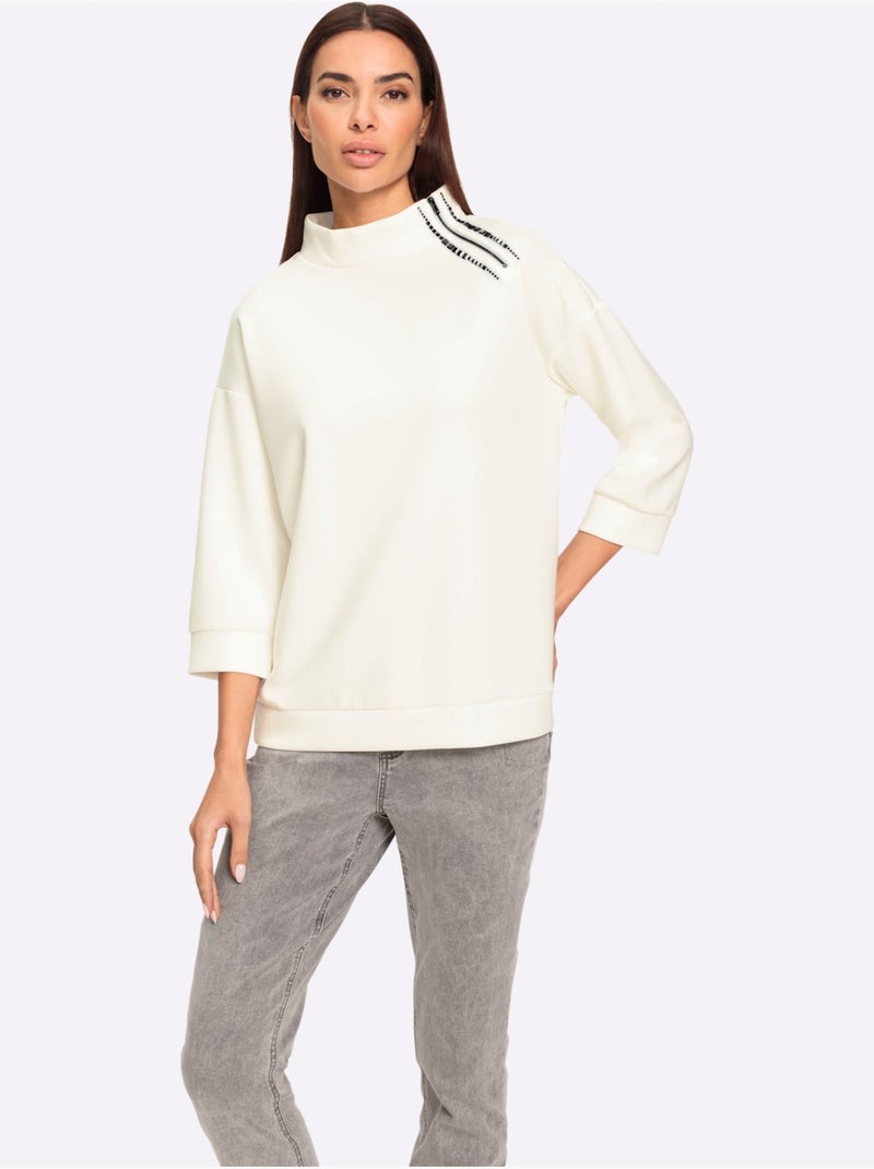 Sweatshirt Petites Pierres Fantaisie - Taille Standard - Helline Ecru - Kiabi