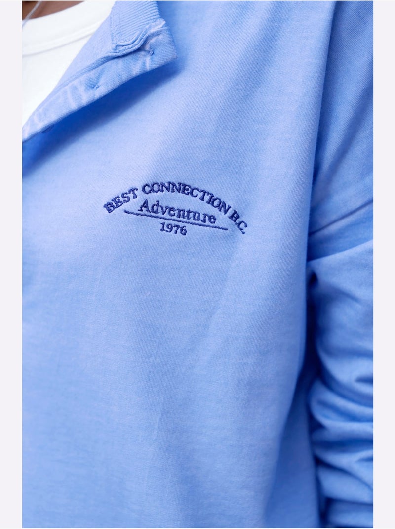 Sweatshirt Pur Coton - Taille Standard - Helline Bleu ciel - Kiabi