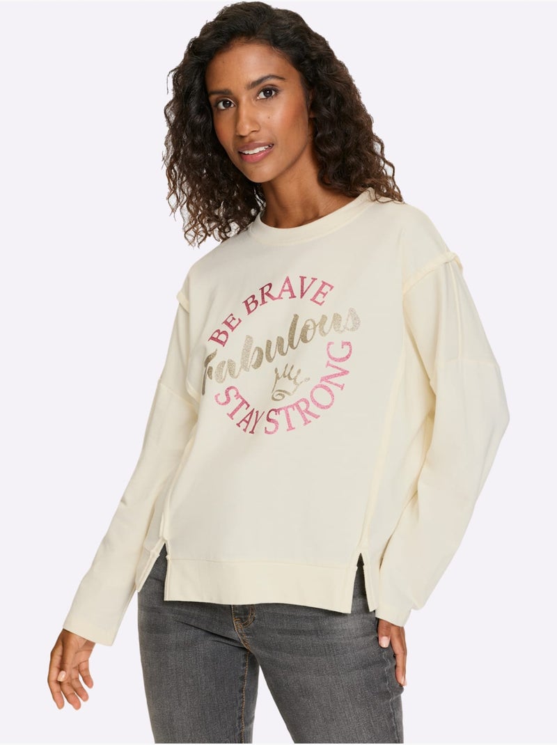 Sweatshirt Pur Coton - Taille Standard - Helline Ivoire - Kiabi
