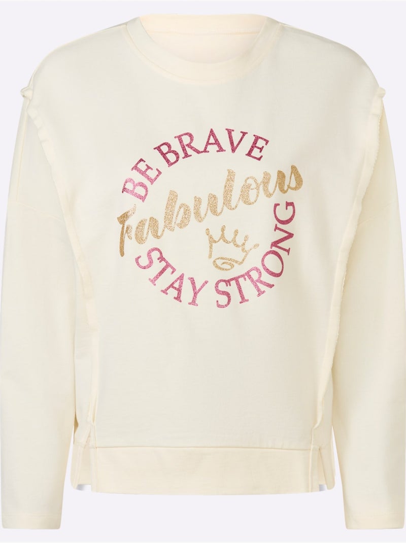 Sweatshirt Pur Coton - Taille Standard - Helline Ivoire - Kiabi