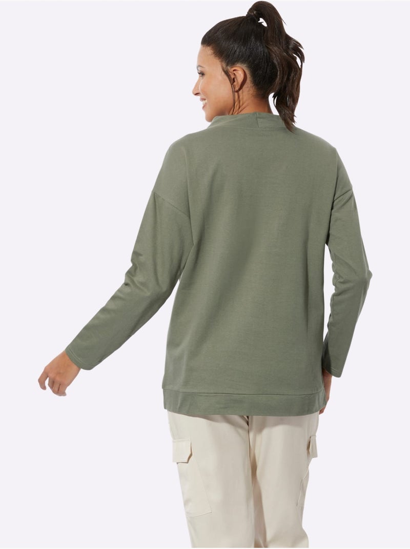 Sweatshirt Pur Coton - Taille Standard - Moda Vilona Kaki - Kiabi