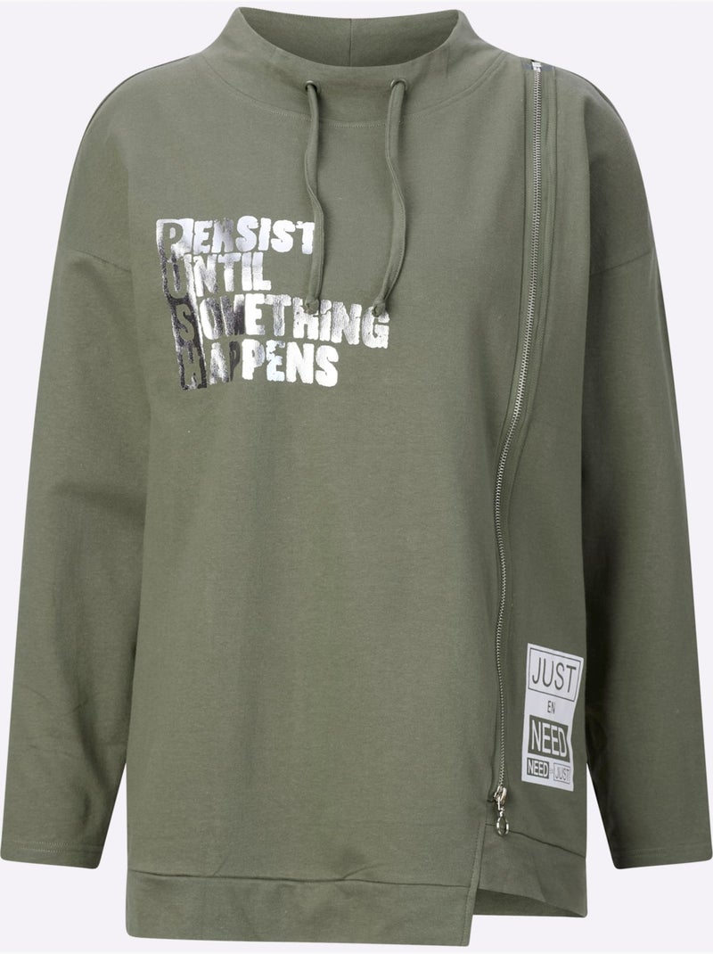 Sweatshirt Pur Coton - Taille Standard - Moda Vilona Kaki - Kiabi
