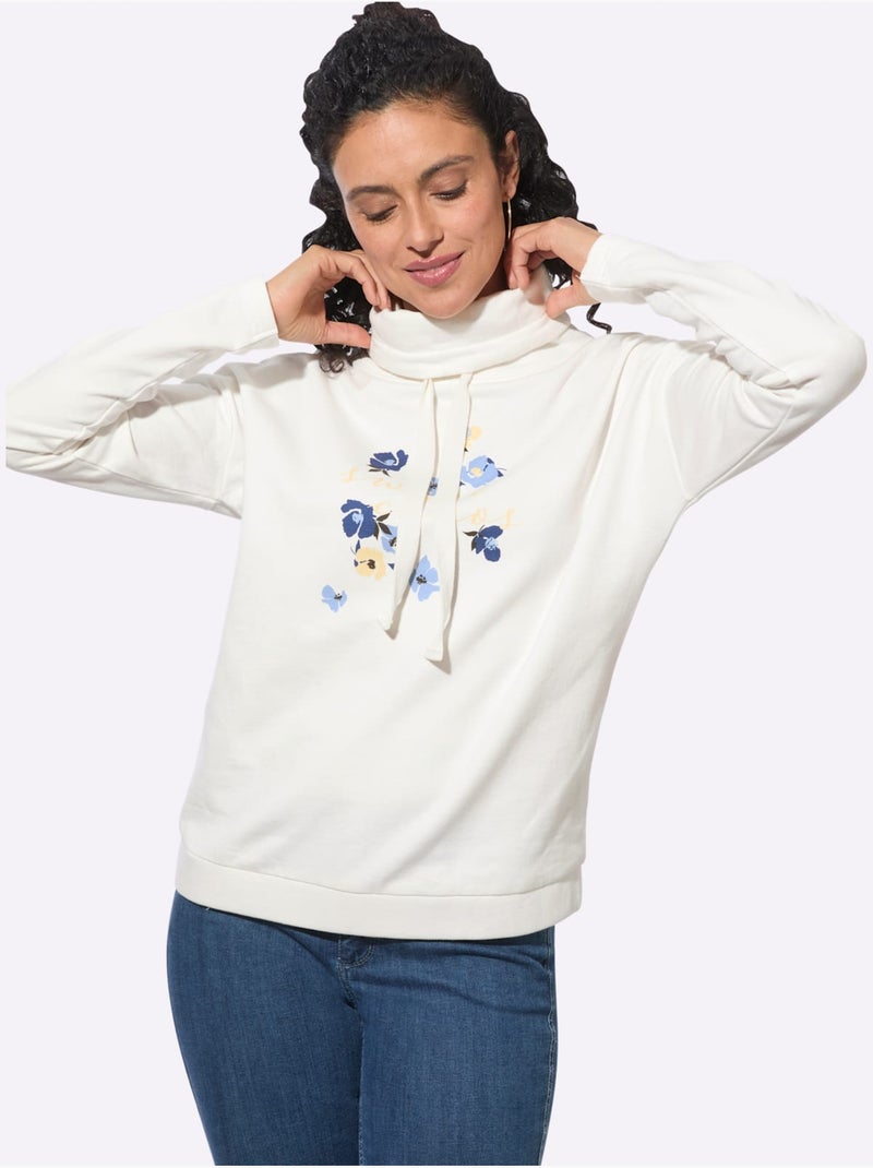 Sweatshirt Pur Coton - Taille Standard - Witt Bleu Ecru - Kiabi