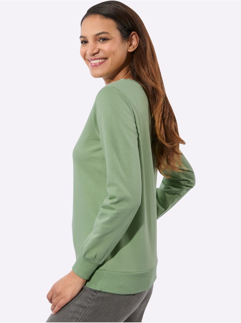 Sweatshirt pur coton - taille standard - witt Vert eucalyptus - Kiabi