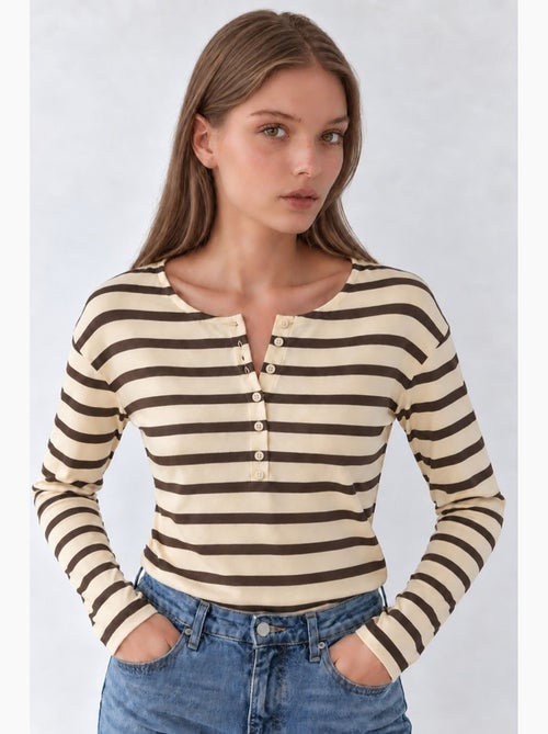 Sweatshirt rayé à col boutonné hiccup - Kiabi Sweatshirt rayé à col boutonné hiccup - Kiabi