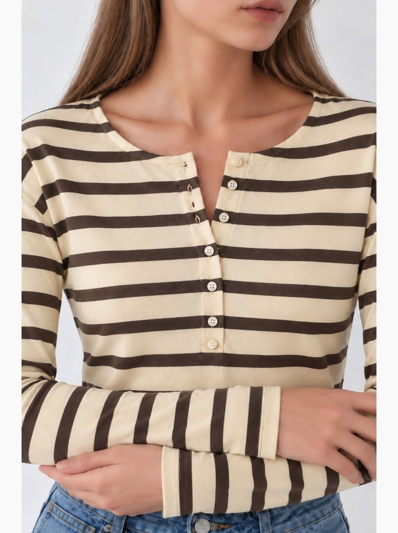 Sweatshirt rayé à col boutonné hiccup Crème - Kiabi