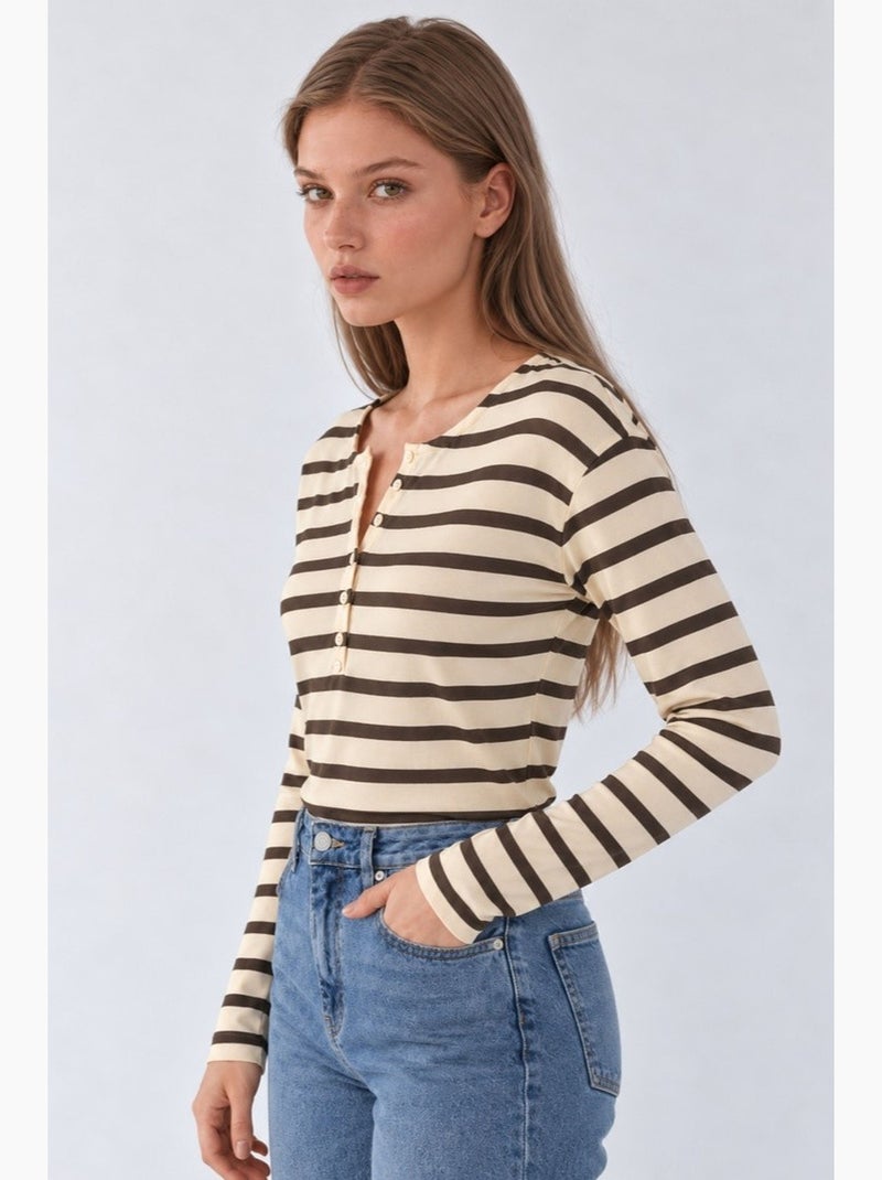 Sweatshirt rayé à col boutonné hiccup Crème - Kiabi