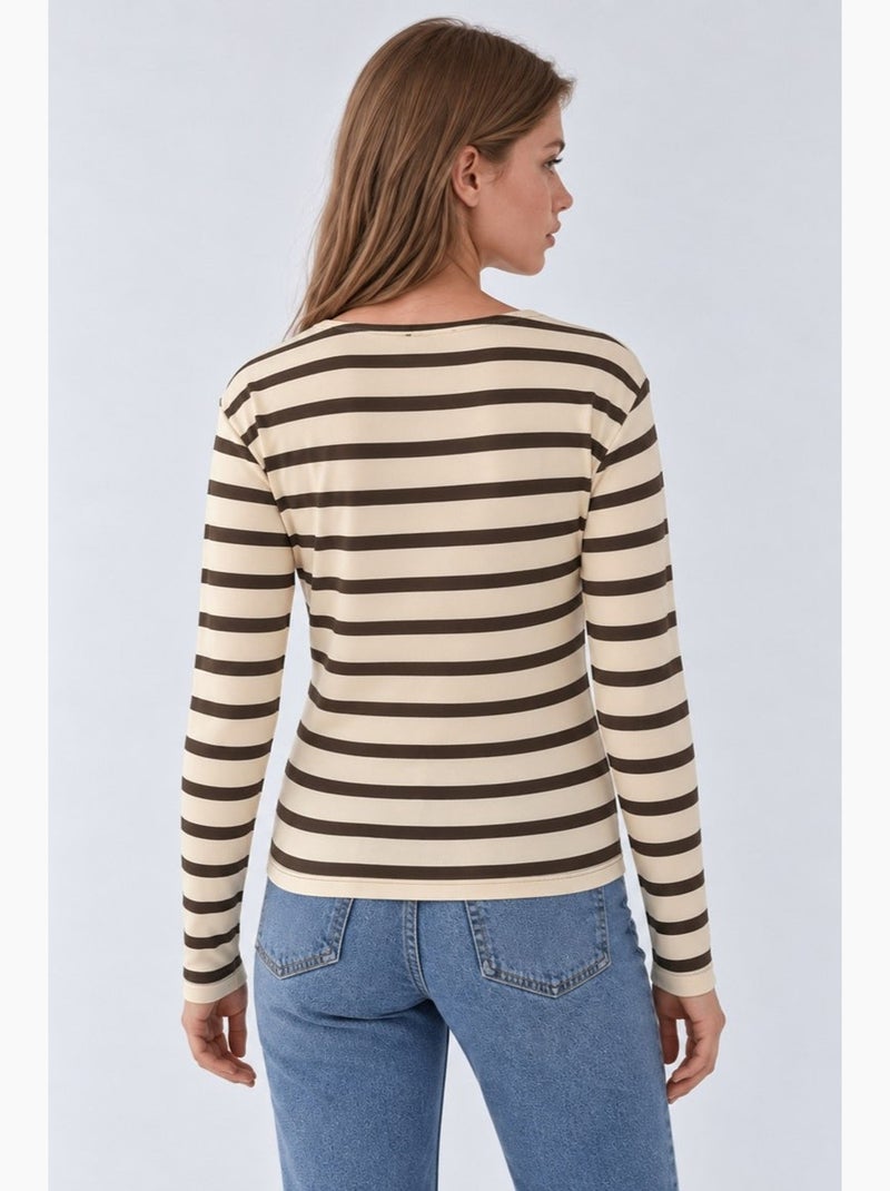 Sweatshirt rayé à col boutonné hiccup Crème - Kiabi