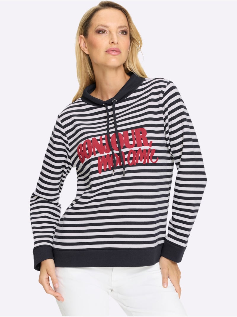 Sweatshirt Séduisant Motif à Rayures - Taille Standard - helline Bleu Ecru - Kiabi