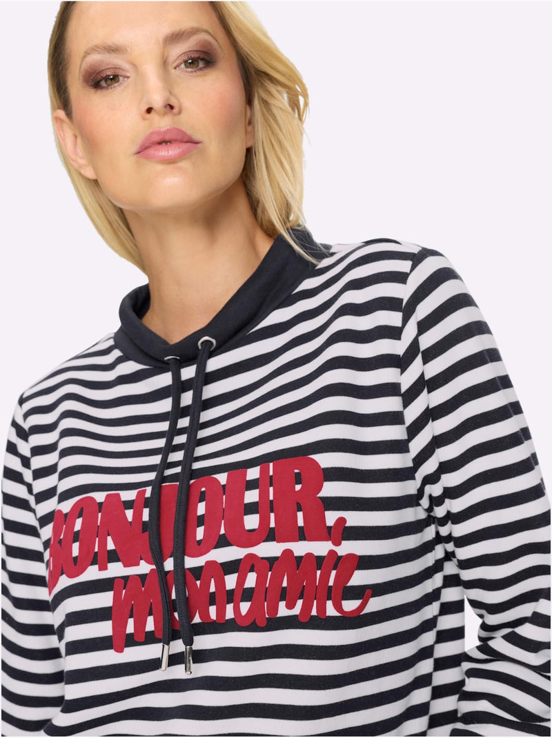 Sweatshirt Séduisant Motif à Rayures - Taille Standard - helline Bleu Ecru - Kiabi