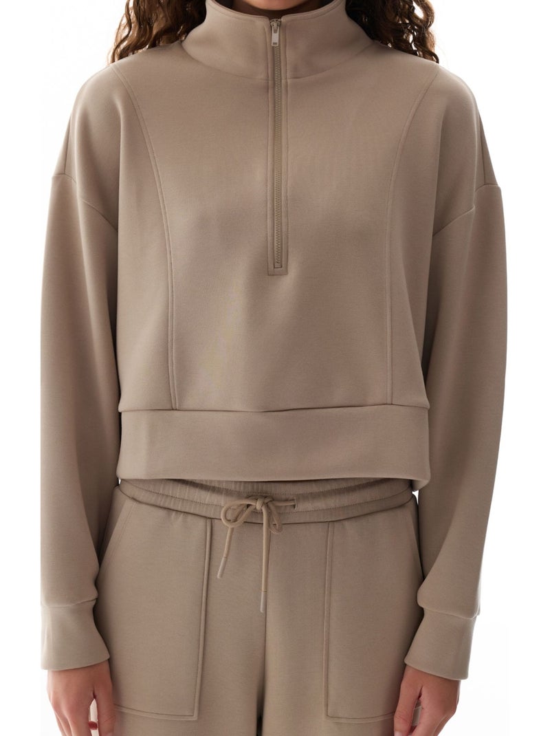 Sweatshirt silky touch à demi-zip penti Beige argile - Kiabi