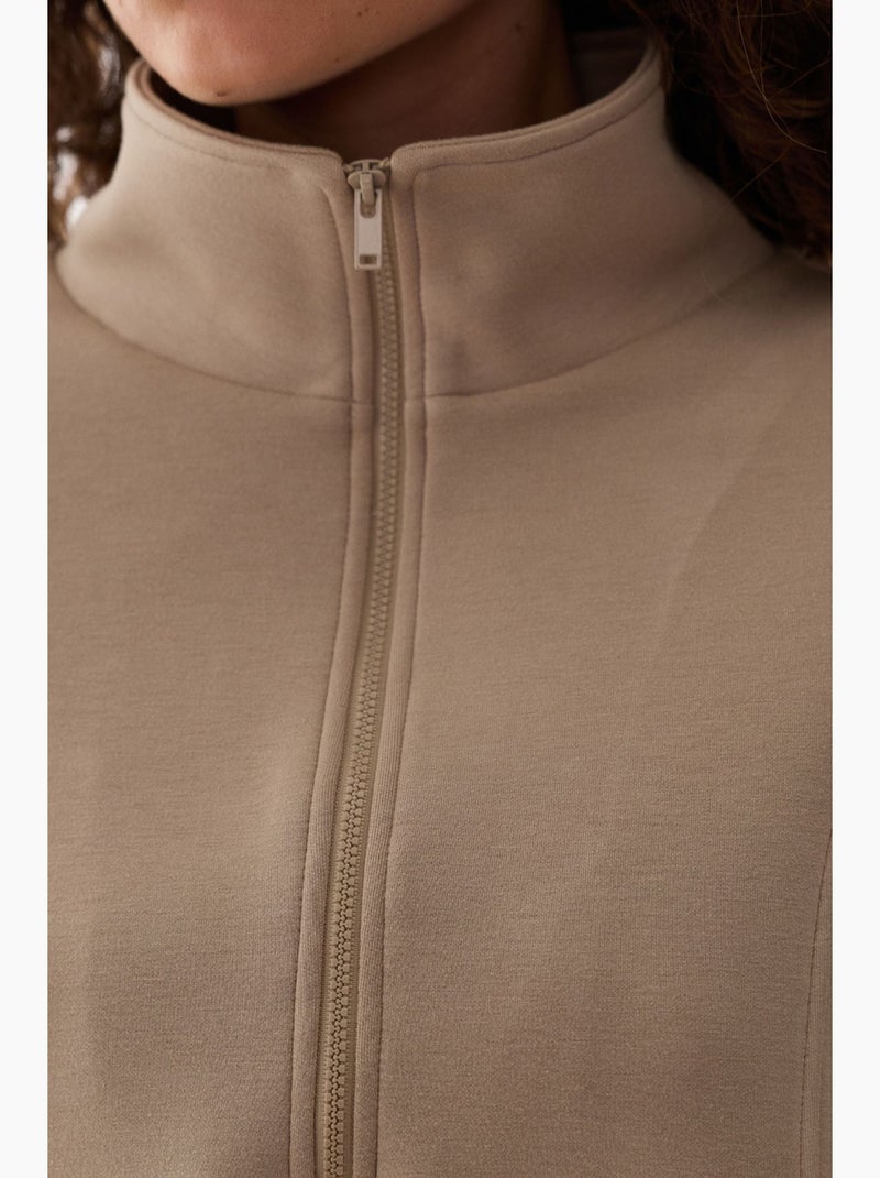 Sweatshirt silky touch à demi-zip penti Beige argile - Kiabi