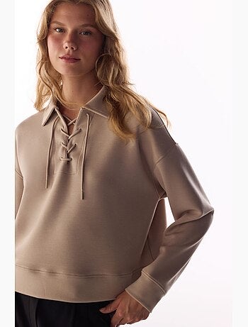 Sweatshirt silky touch à lacets et manches longues penti
