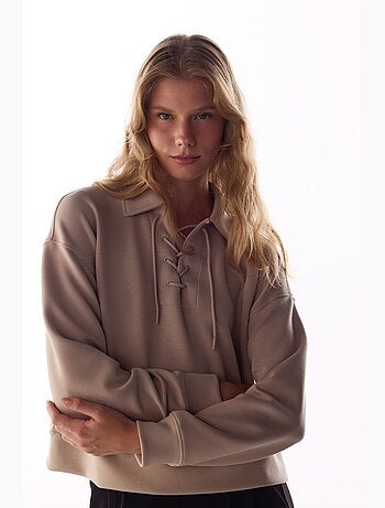 Sweatshirt silky touch à lacets et manches longues penti