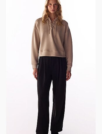 Sweatshirt silky touch à lacets et manches longues penti