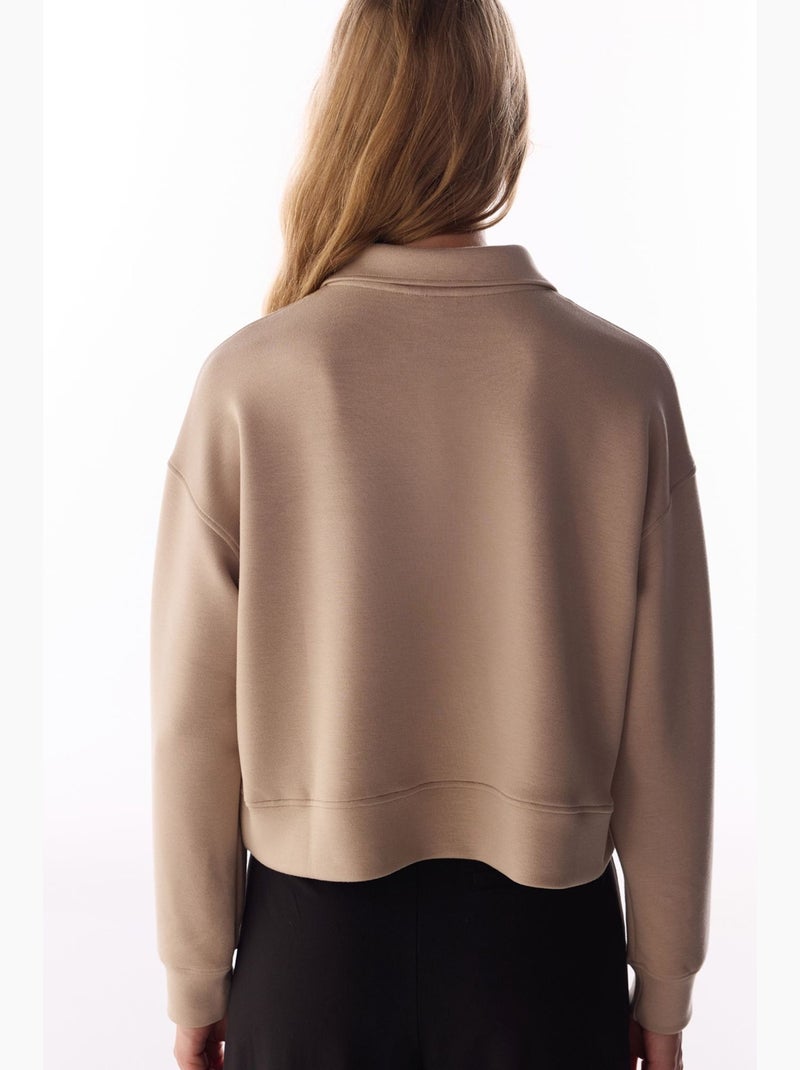 Sweatshirt silky touch à lacets et manches longues penti Beige argile - Kiabi