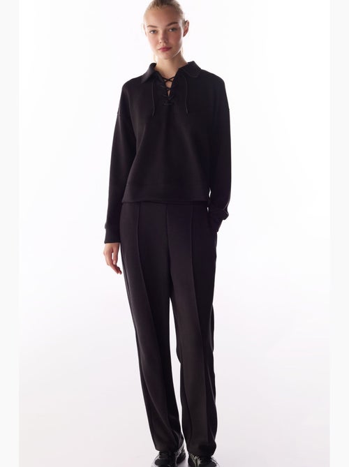 Sweatshirt silky touch à lacets et manches longues penti - Kiabi Sweatshirt silky touch à lacets et manches longues penti - Kiabi