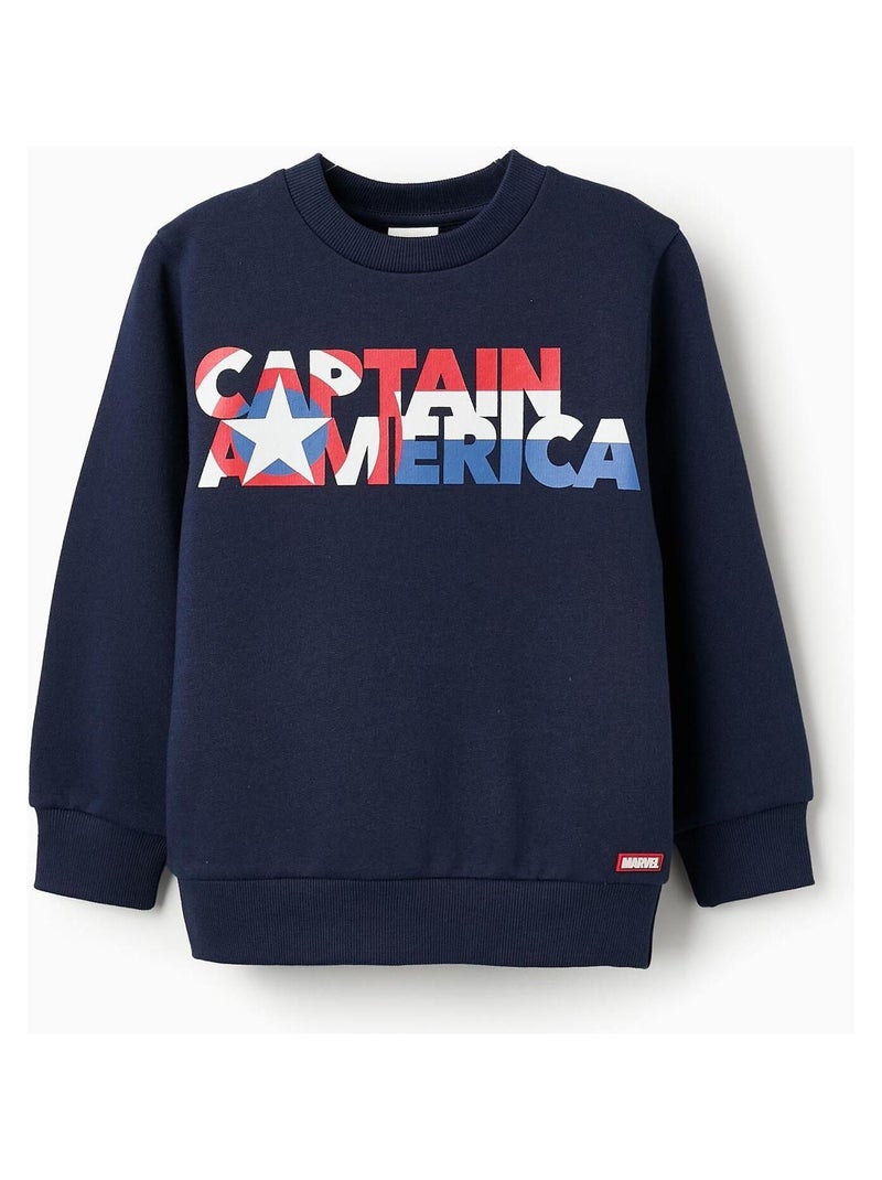 Sweatshirt Thème Captain America, extrémités côtelées MARVEL CAP AMERICA Bleu foncé - Kiabi