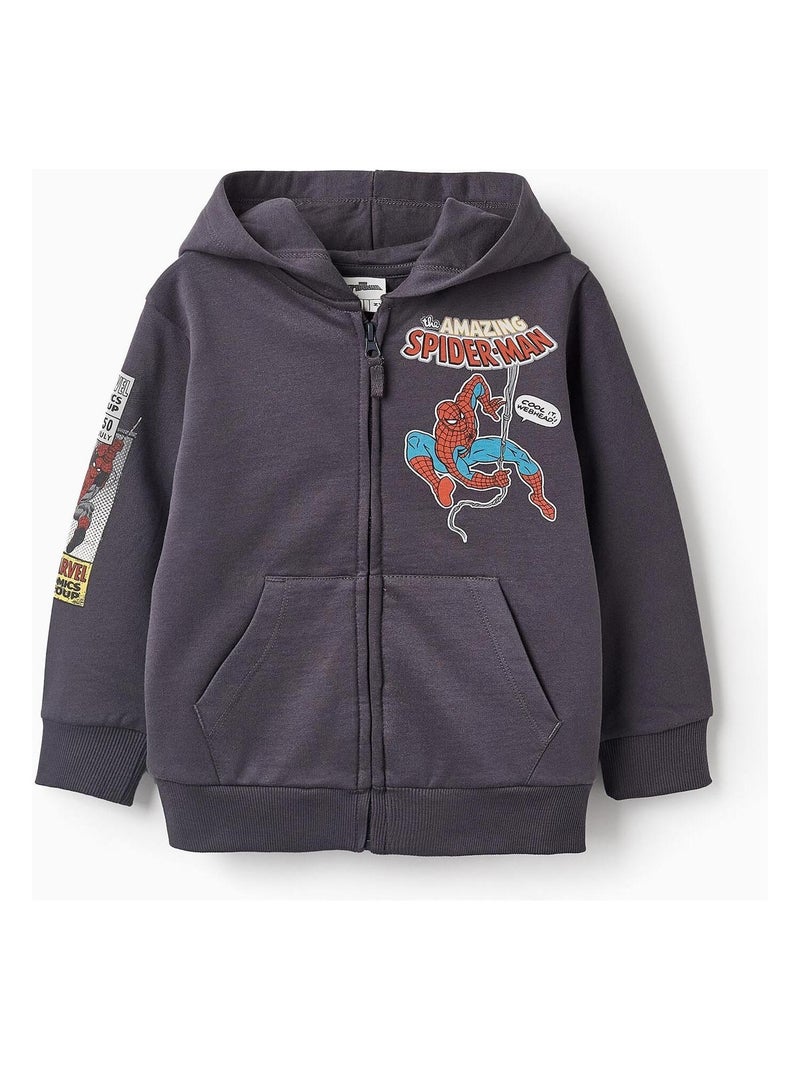 Sweatshirt Zipper 100% coton, matelassé, thème Spider-Man MARVEL SPIDERMAN Gris foncé - Kiabi