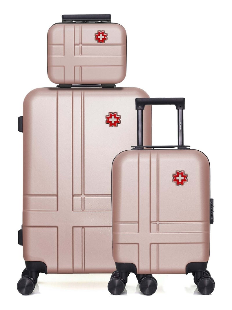 SWISS KOPPER  -  Lot de 3  -  Valise weekend , valise cabine XXS et vanity USTER Rose clair - Kiabi