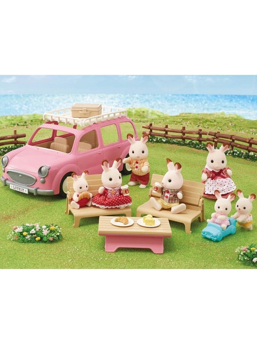 Sylvanian Families 5535 : Le monospace rose et set de pique-nique - Kiabi