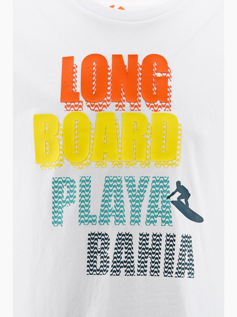 T-Shirt -   - Longboard Blanc - Kiabi