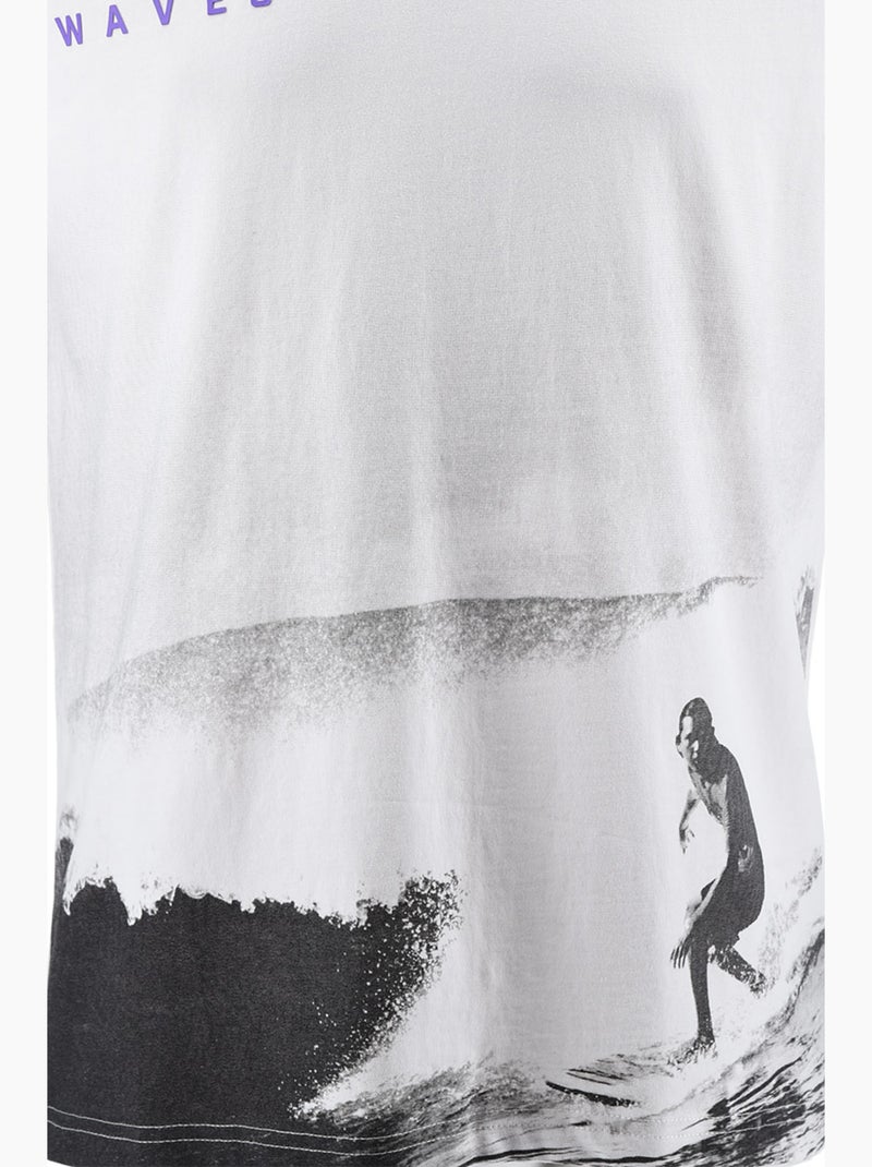 T-Shirt -   - Longboard Blanc - Kiabi