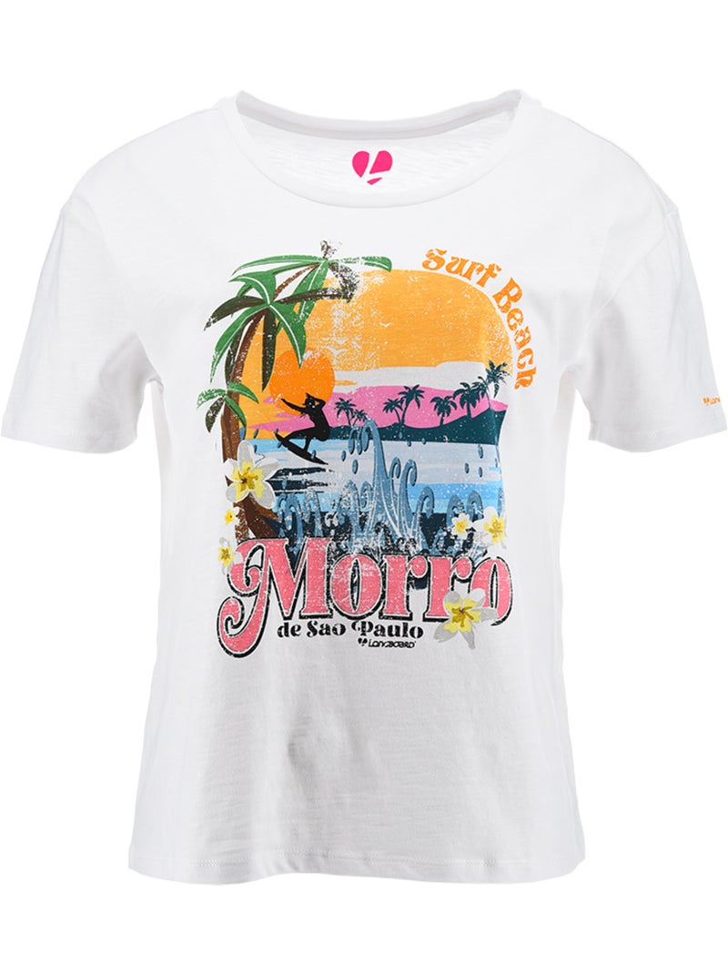 T-Shirt -   - Longboard Blanc - Kiabi