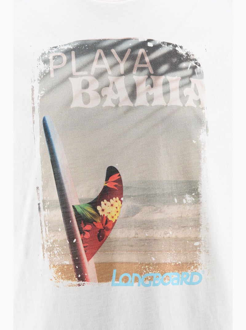 T-Shirt -   - Longboard Blanc - Kiabi