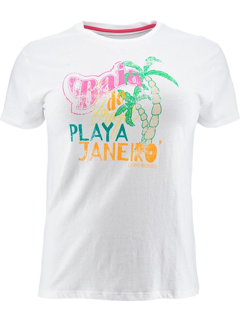 T-Shirt -   - Longboard Blanc - Kiabi