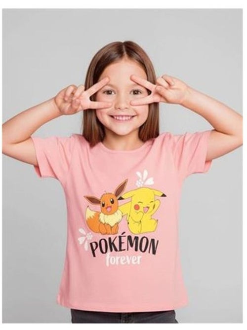 T-shirt - pokémon - t-shirt fille - 100% coton - rose - manches courtes - Kiabi