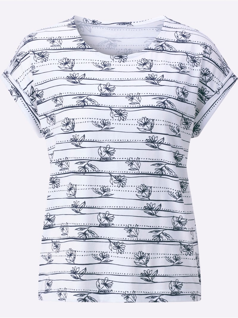 T-shirt 100% Coton - Taille Standard - Witt Blanc Bleu marine - Kiabi