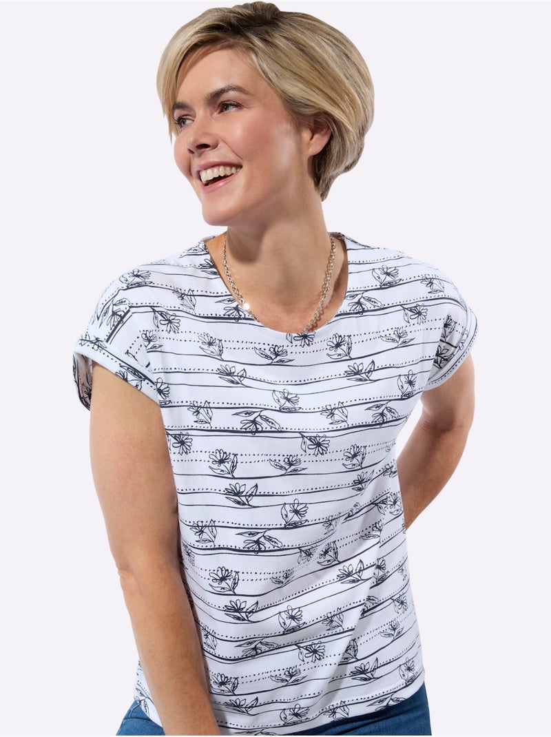 T-shirt 100% Coton - Taille Standard - Witt Blanc Bleu marine - Kiabi