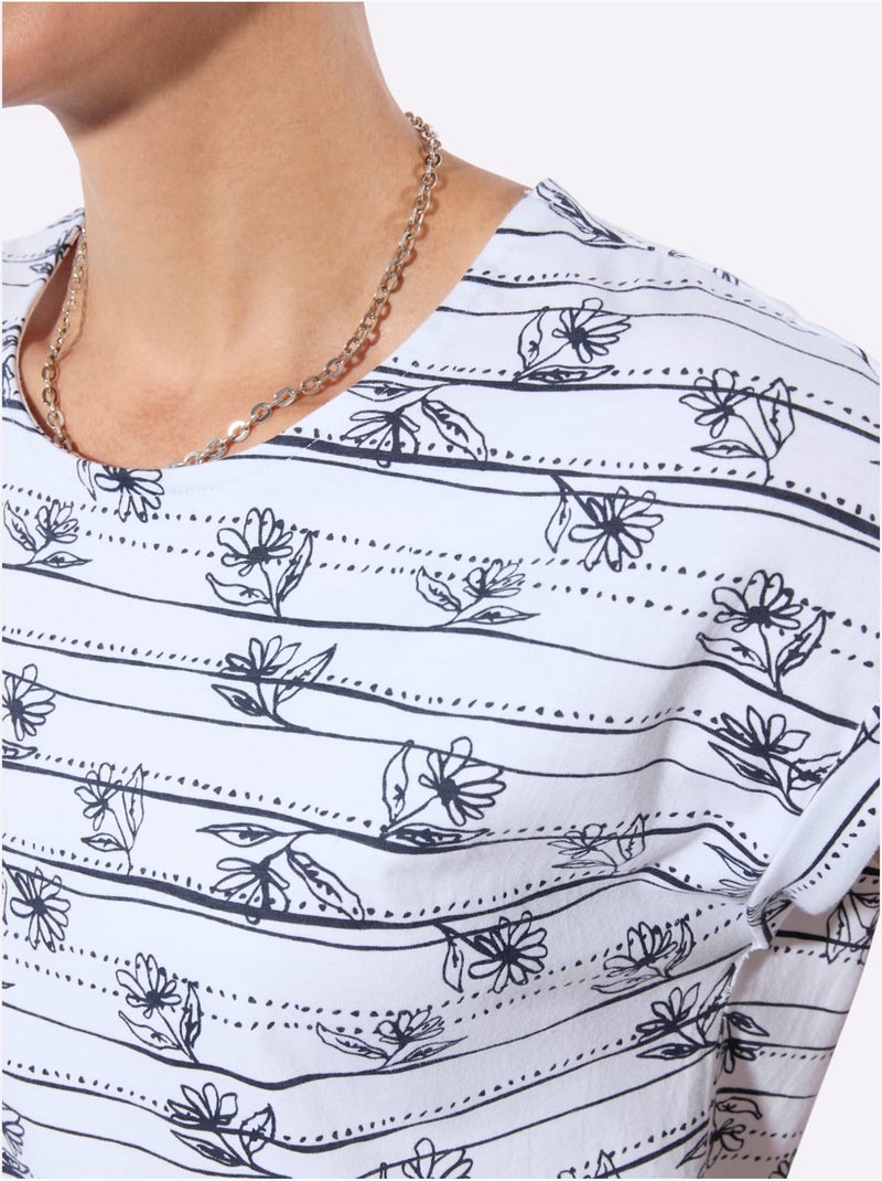 T-shirt 100% Coton - Taille Standard - Witt Blanc Bleu marine - Kiabi