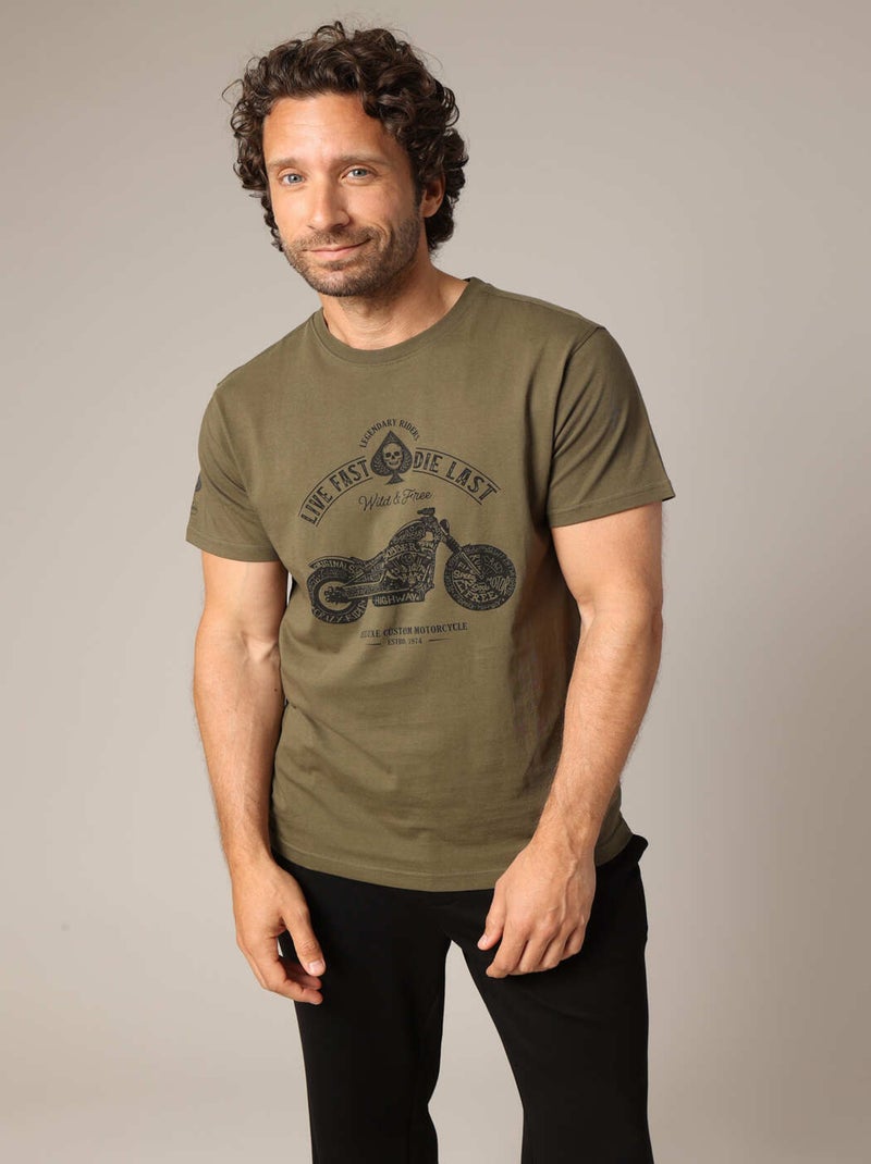 T-shirt 100% coton à imprimé moto  'Deeluxe' Kaki - Kiabi