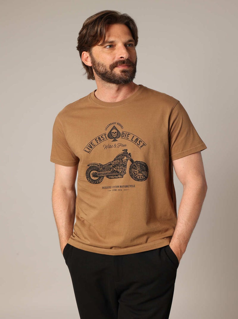 T-shirt 100% coton à imprimé moto  'Deeluxe' Marron clair - Kiabi