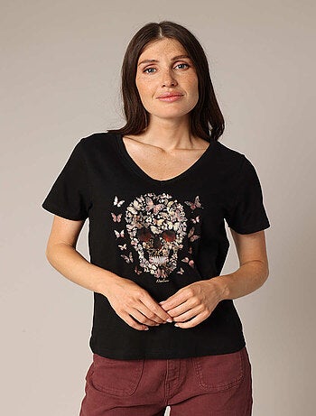 T-shirt 100% coton à imprimé tête de mort papillons
'Deeluxe'